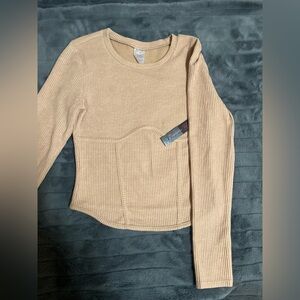 Ribbed Long Sleeve Top in Soft Tan